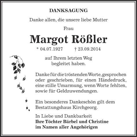 Traueranzeigen von Margot Rößler abschied nehmen de