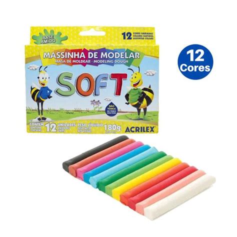 Massinha De Modelar Escolar At Xica Cores Soft Acrilex Massinha