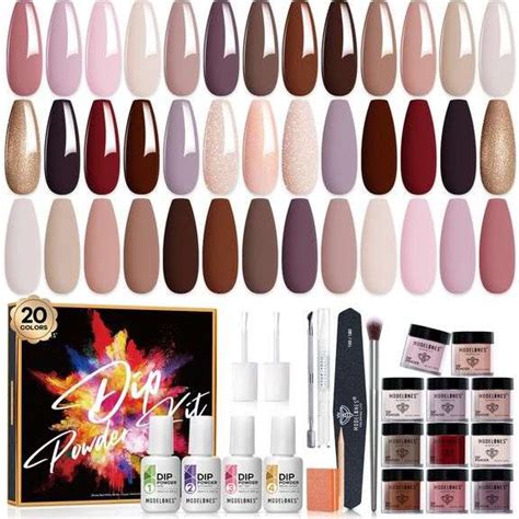 Modelones Dip Powder Nail Kit Starter Colors Skin Nude Brown Glitter Acrylic Dipping Powder