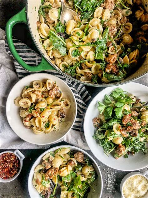 Creamy Sausage Mushroom Orecchiette Pasta Dishes Salad Recipes Pasta Salad Dressing