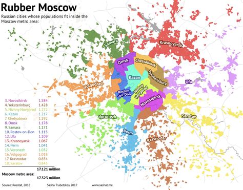 Map of Russian cities whose population fit inside the Moscow ...