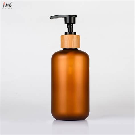 Spot Goods Cosmetic Empty Amber Shampoo Bottle 500ml With Bamboo Lid China Empty Shampoo