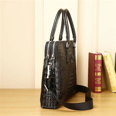 Double Zipper Crocodile Pattern Real Leather Briefcase Lh Colors