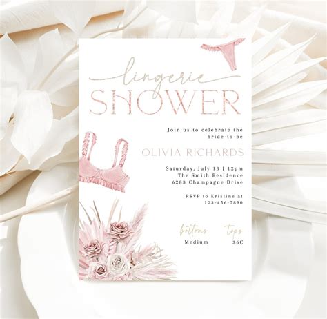 Pink Boho Lingerie Shower Invitation Bohemian Floral Lingerie Shower