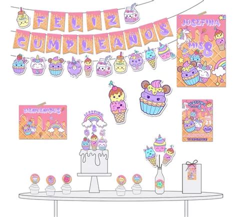 Kit Deco Cumple Imprimible Personalizado Kawaii Super Cute