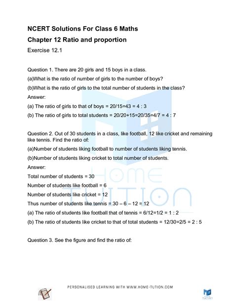 Ncert Solutions For Class 6 Maths Chapter 12 Ratio And Proportion