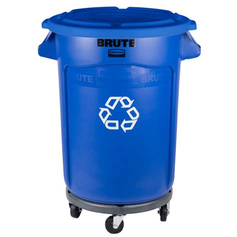 Rubbermaid Brute Gallon Blue Round Recycling Can With Lid And Dolly