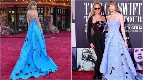 Taylor Swift Poses With Beyoncé At The Eras Tour Movie Premiere Stuns In Stunning Blue Cut Out