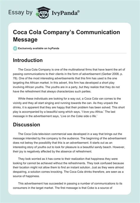 Coca Cola Companys Communication Message 517 Words Essay Example