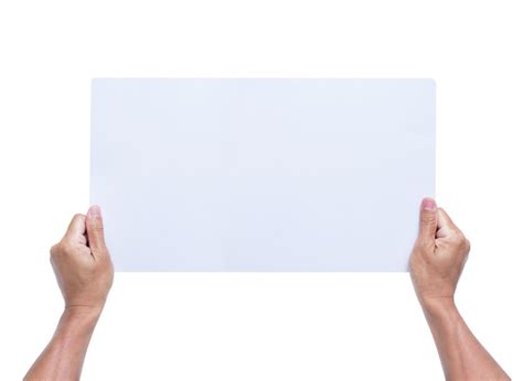 Manos Sosteniendo Papel En Blanco Aislado Sobre Fondo Blanco Foto