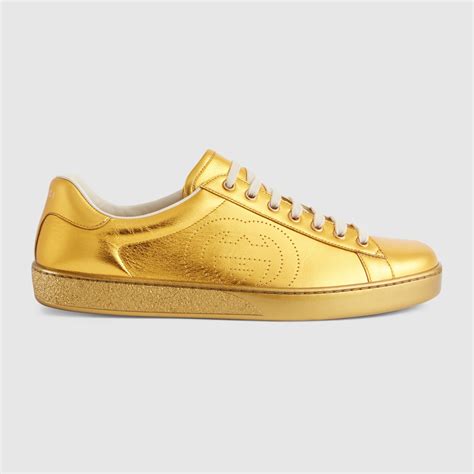 Mens Metallic Ace Sneaker In Gold Leather Gucci® Us