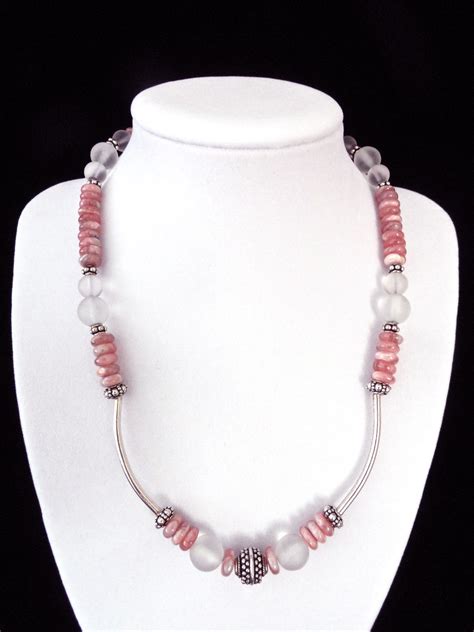 Rhodochrosite Frosted U Quartz And Sterling Silver Bali Beads Bars