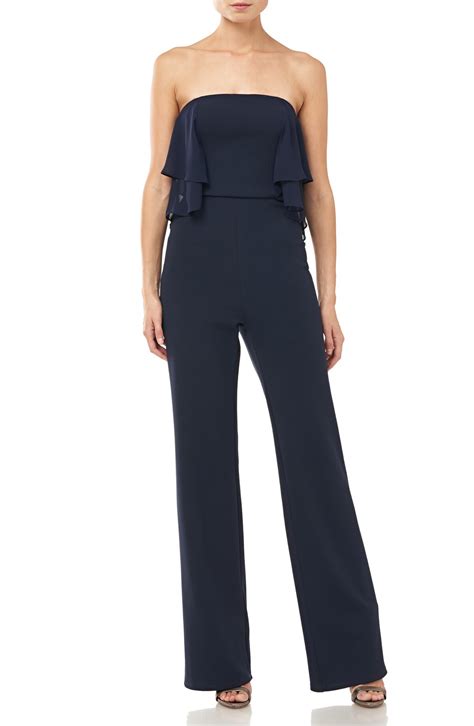 Halston Strapless Flowy Jumpsuit Blue Editorialist