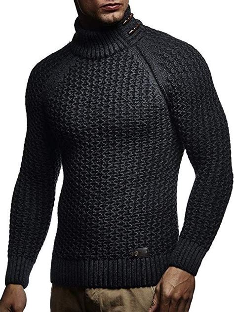 Leif Nelson Herren Strick Pullover Rollkragen Slim Fit für Winter