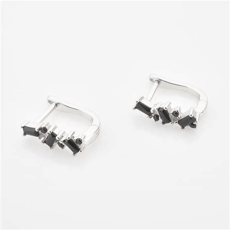 Silver Black Crystal U Hoop Earrings Classy Women Collection