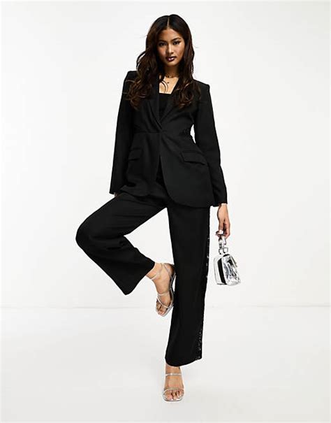 Asos Design Co Ord Lace Insert Blazer In Black Asos