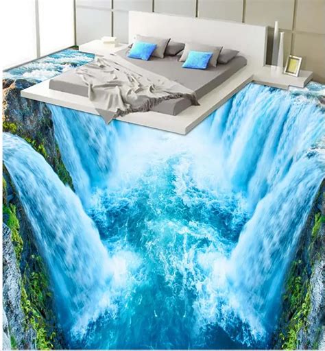 3D Wallpaper 3d Floor Murals PVC 3D Waterfall Floor Bathroom Living