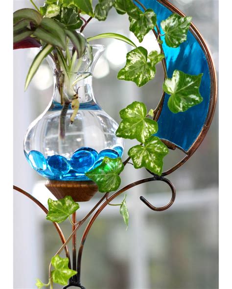 Stained Glass Raindrop Hanging Water Garden™ Teal Live Plants Included Vermont Nature Creations