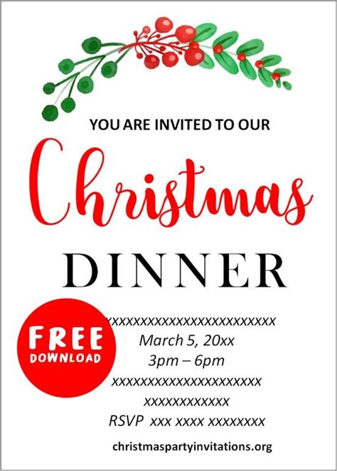 Free Printable Christmas Dinner Party Invitations Templates Dinner