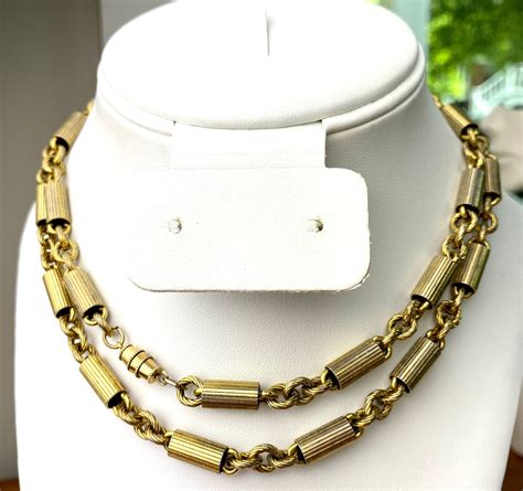 Vintage Barrels And Rope Chain Necklace 305 Inches Brass Color Etsy