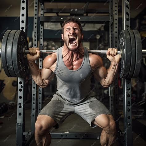 Man lifting heavy weight in gym and doing hard workout | Premium AI