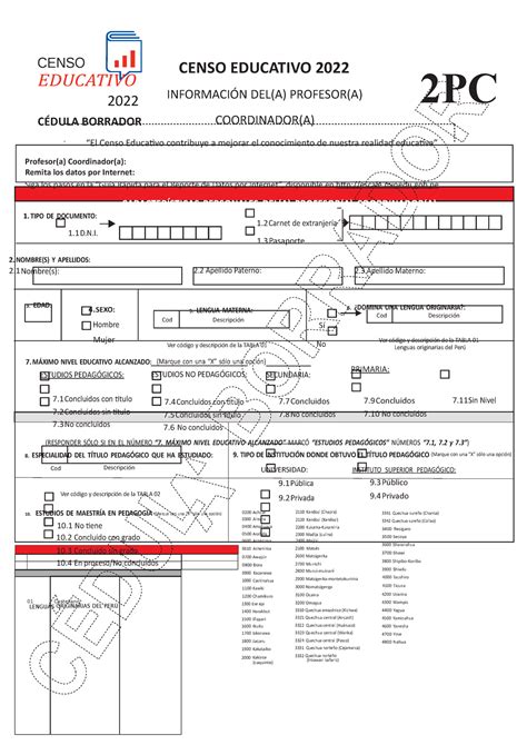 Cedula 2PC Censo Educativo 2022 CENSO EDUCATIVO CENSO EDUCATIVO 2022