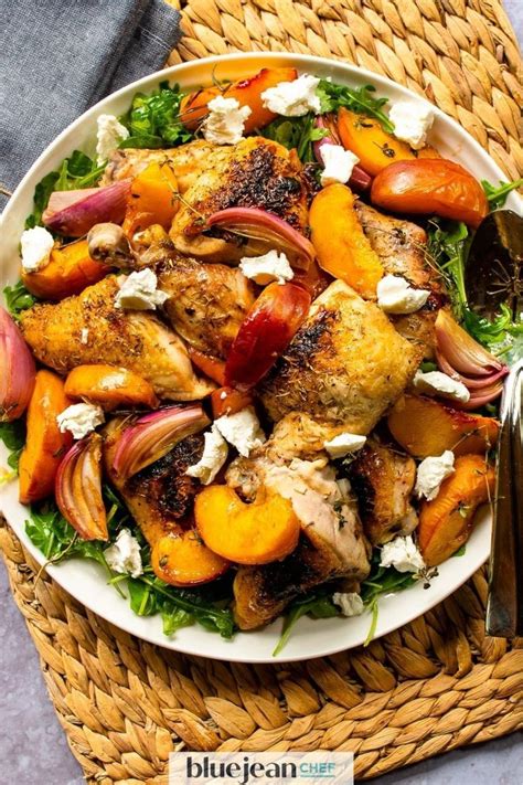 Chicken And Balsamic Baked Peaches Blue Jean Chef Meredith Laurence Recipe Baked Peach