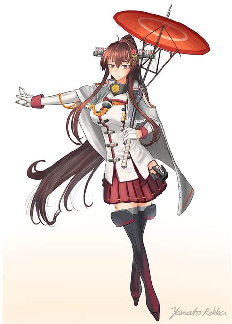 애니메이션 애니메이션 소녀들 Yamato Kancolle Kantai Collection 포니테일 갈색 머리의