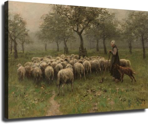 Anton Póster de pastora con rebaño de ovejas de Anton Mauve Painter