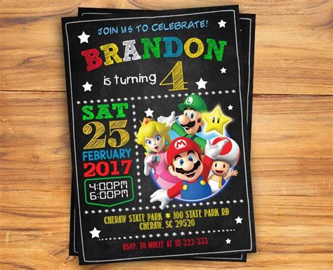 Download Free Super Mario Chalkboard Invitation Template Free Templates Download For Your Next