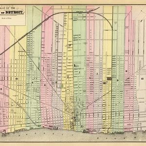 Detroit Map Map of Detroit Archival Reproduction Old Maps Restored Fine Print on Paper or Canvas ...