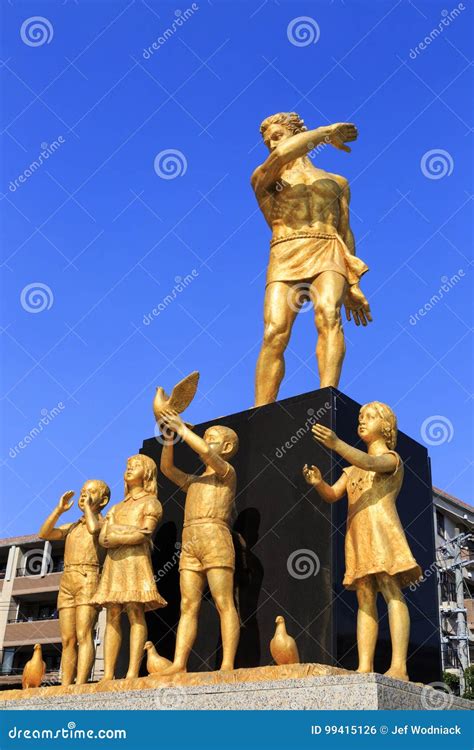 Statue in Peace Park in Nagasaki Editorial Photo - Image of blue, cloud ...