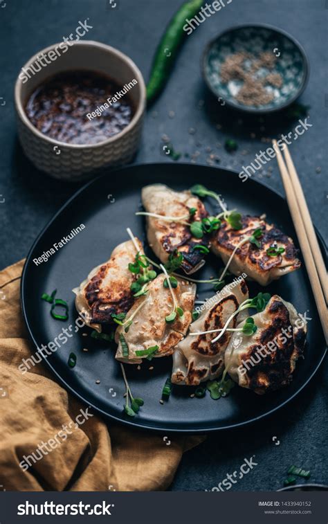 Korean Potstickers Chili Oil On Black Stock Photo 1433940152 Shutterstock