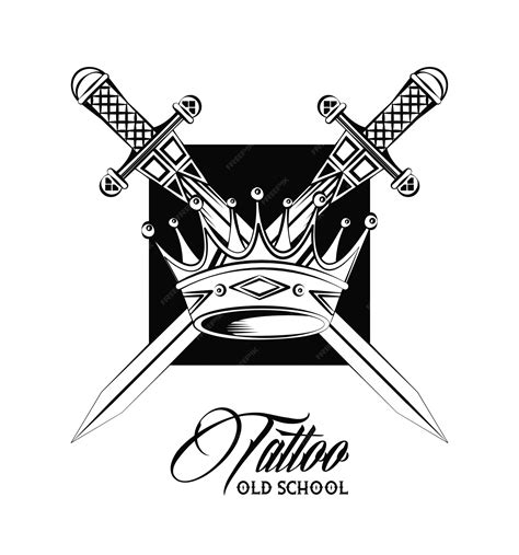 Premium Vector Old School Tattoo Sword And Crown Drawing Design