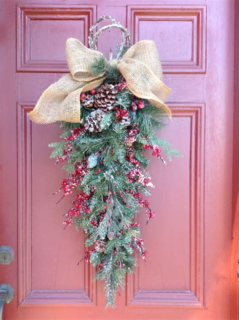 Large Natural Winter Door Swag Teardrop Holidays Christmas