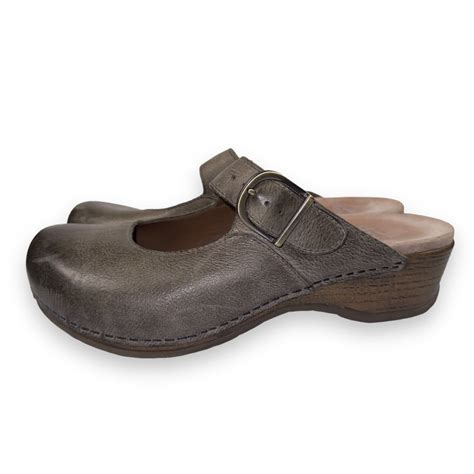 Dansko Martina Oiled Leather Mary Jane Mules Grey Gem