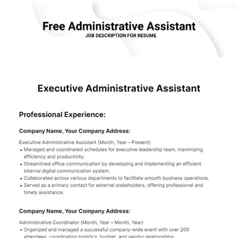 Free Administrative Assistant Job Description For Resume Template Edit Online And Download