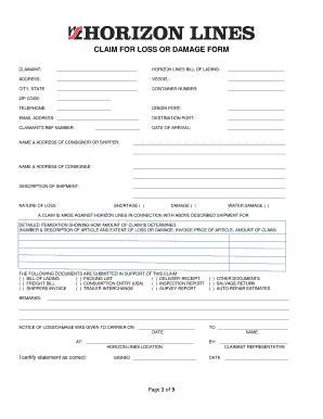 Fillable Online Cargo Claim Form Horizon Lines Fax Email Print