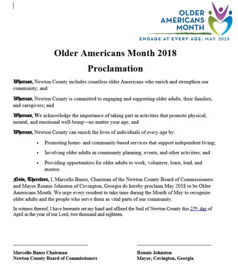 May Proclamed Older Americans Month The Covington News