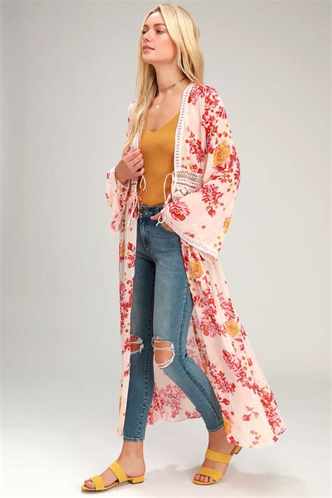 Cute Cream Duster Chiffon Duster Floral Print Duster Kimono Lulus