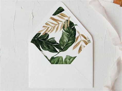 Tropical Greenery With Gold Envelope Liner Template Beach Etsy UK