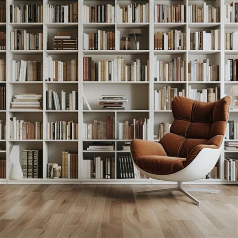 Premium Photo Modern Library Interior With Bookshelves And Armchair