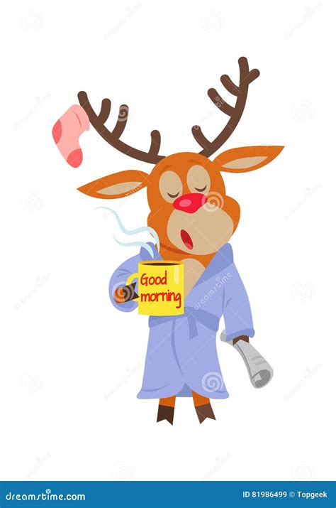 Deer In Sleepwear Isolated Reindeer In Morning Stock Vector