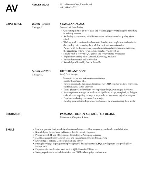 Lead Data Analyst Resume Samples Velvet Jobs