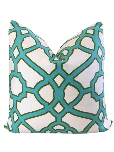 Geometric Pillow Cover Blue Trellis Pillow Teal Pillow Pavilion Fretwork Jade Throw Pillow 20x20