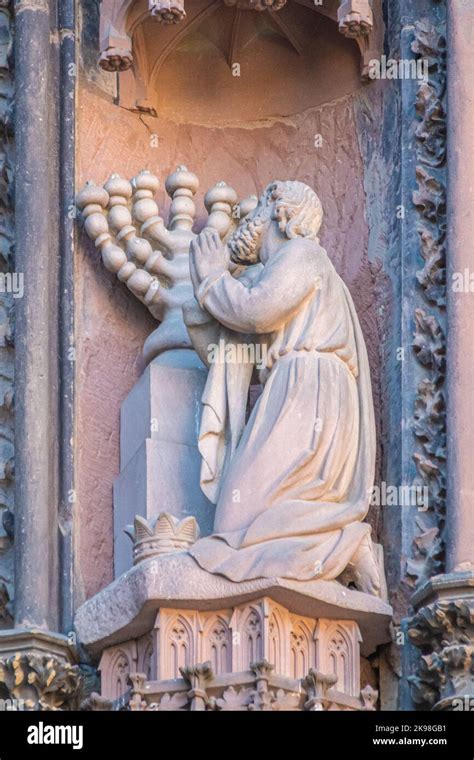 King David With The Menorah On The Gothic Facade Of The Strasbourg