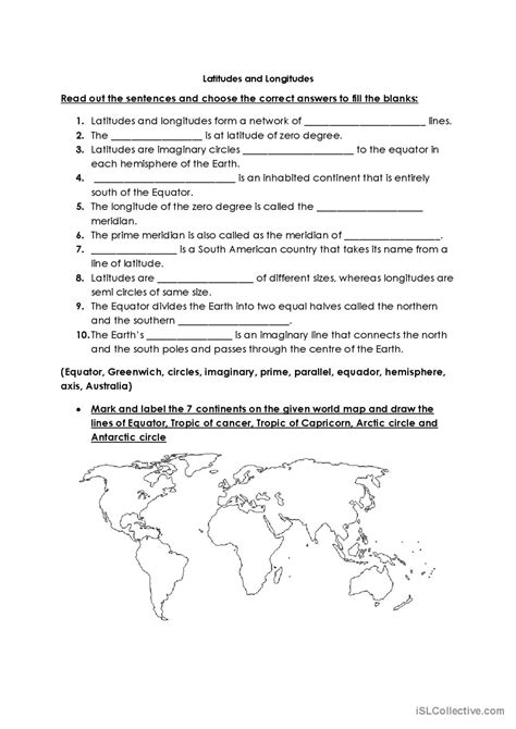 Latitudes And Longitudes English ESL Worksheets Pdf Doc