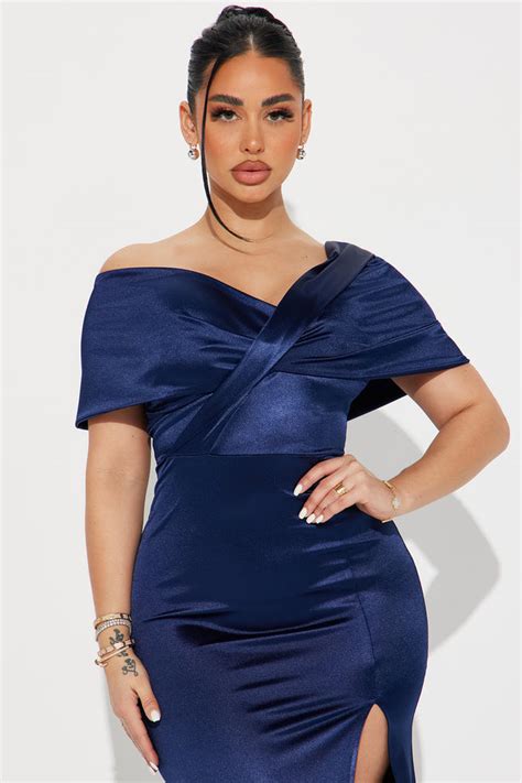 Jackie Satin Maxi Dress Navy Fashion Nova