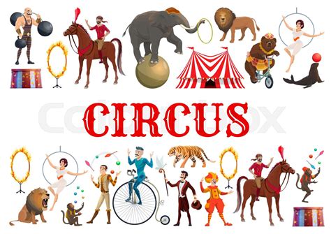 Circus animals, clowns and acrobatic equilibrists | Stock vector | Colourbox