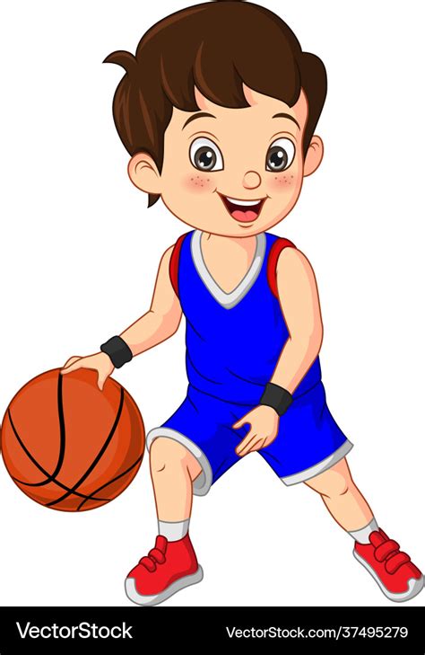 Cartoon cute little boy playing basketball Vector Image